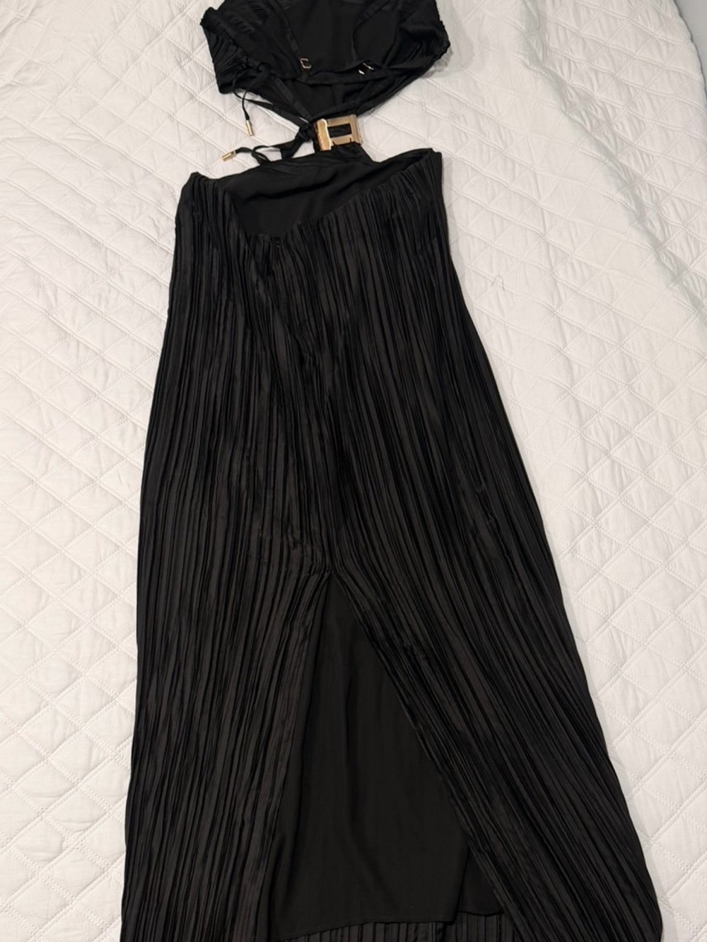 cult gaia Black Pleated Maxi Dress with Gold Logo Accent NW , Size M - Picture 5 of 6